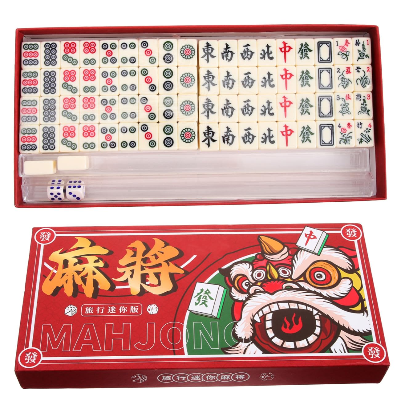 Hohopeti Kompaktes Mini Mahjong Set Tragbar mit Klaren Spielsteinen Praktisches Chinesisches Reise Spiel für Zuhause Party und Camping Handliche Mahjong Requisiten für Unterwegs Fördert