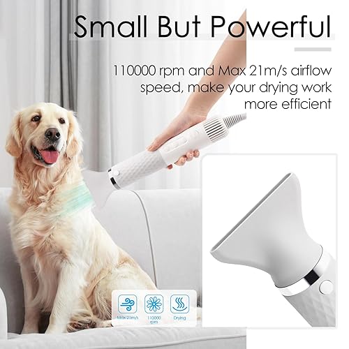 Miniatura 2 de ThinkPet Secador de pelo para perros para aseo de mascotas, soplador de fuerza de alta velocidad, ligero y portátil para perros pequeños, medianos y