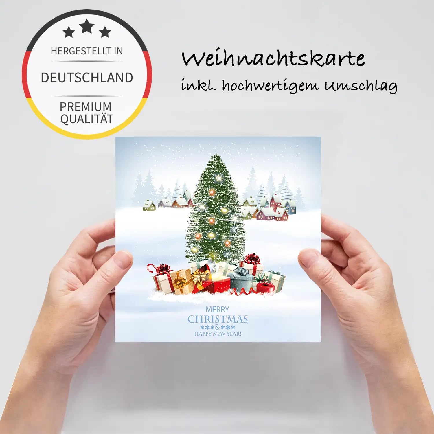 Lot de 30 cartes de Noël élégantes de qualité supérieure - 14,8 x 14,8 cm - Avec enveloppe - Cartes pliantes pour entreprises - Cartes de vœux pour Noël - Merry Christmas