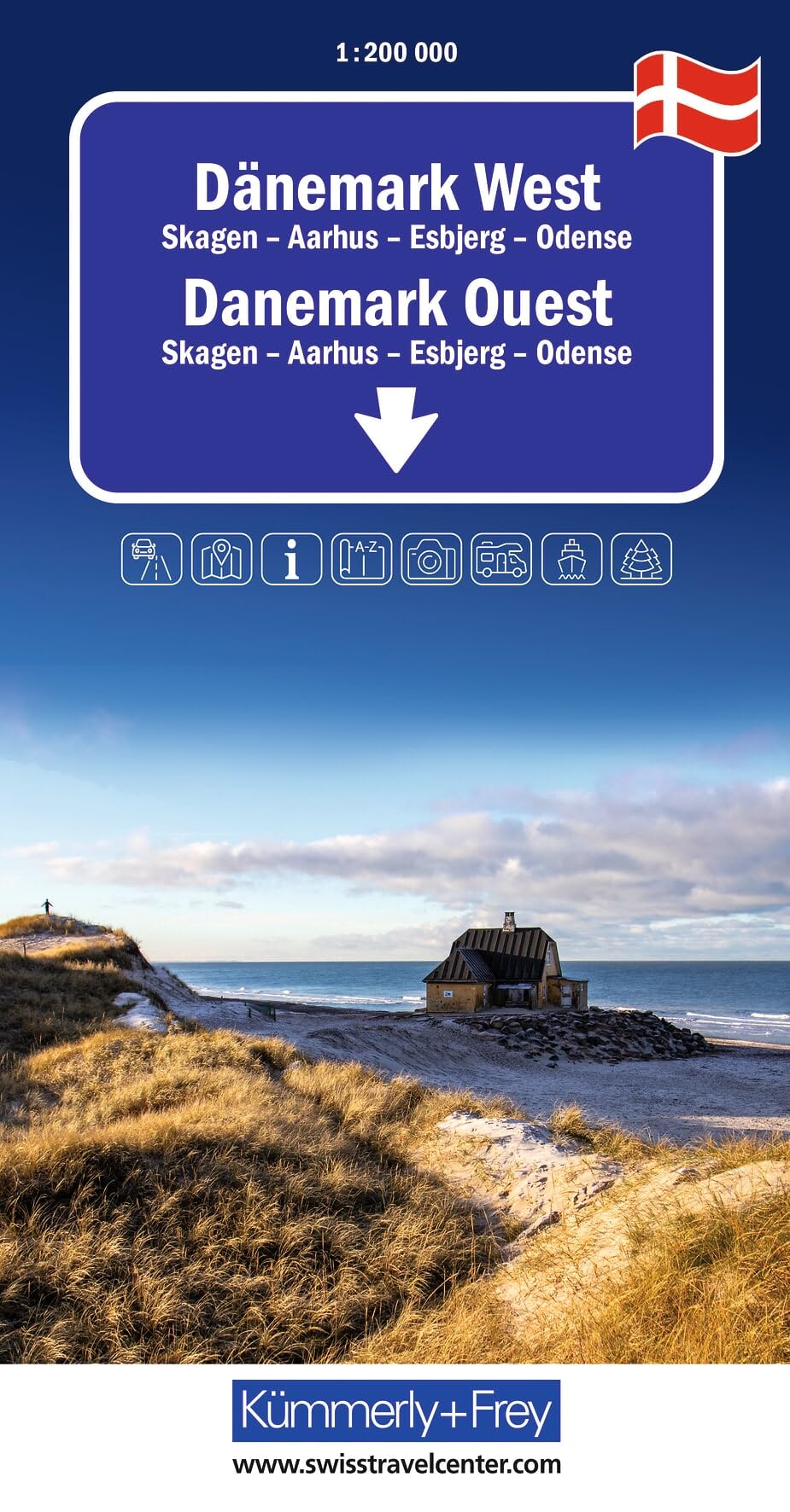 Denmark West Road Map 1:200,000 scale: Skagen - Aarhus - Esbjerg - Odense (Regional maps - Denmark)