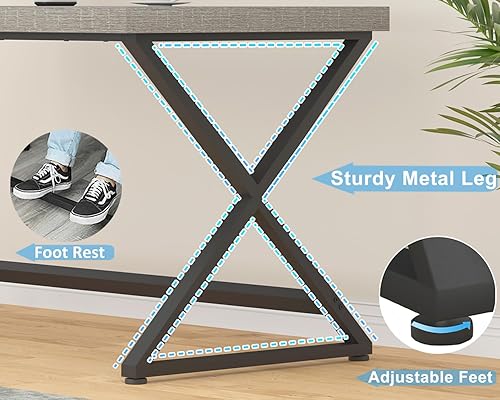 Miniatura 5 de IBF Gray Computer Desk, Modern Writing Study Desk for Home Office, Industrial Wooden Metal Executive Work Desk, Simple Pc Gaming Laptop Workstation