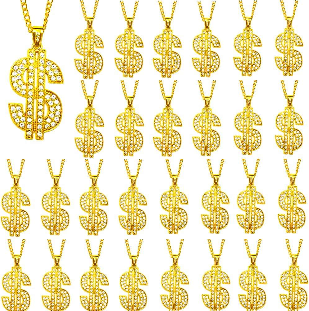 12/18/24 Pack Gold Chain Necklaces Dollar Sign Fake Dollar Gold Chain for Men Women Party Pendant Necklace Hip Hop Jewelry Mardi Gras Beads 80s 90s Hip Hop Accessory
