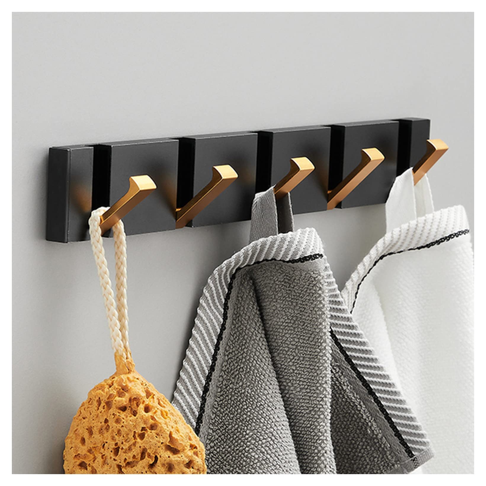 Haken selbstklebend Klapptuch Kleiderbügel 2ways Montage Wandhaken Mantel Kleiderhalter for Badezimmer Küche Schlafzimmer Flur, schwarzes Gold Selbstklebende haken