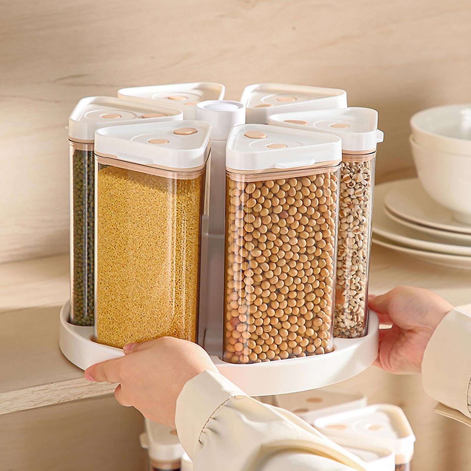Erogatore di Cereali Magazzino Rotante Con 6 Scomparti Per Cereali | Contenitore Trasparente Per Riso Per Dispensa Cucina Ristorante Casa Snack Farina Fiocchi Avena Bancone Panificio