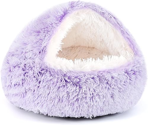 Miniatura 12 de NOYAL Cama redonda con capucha en forma de dona para perros pequeños y medianos - Cama de felpa esponjosa antiansiedad con cubierta para gatos