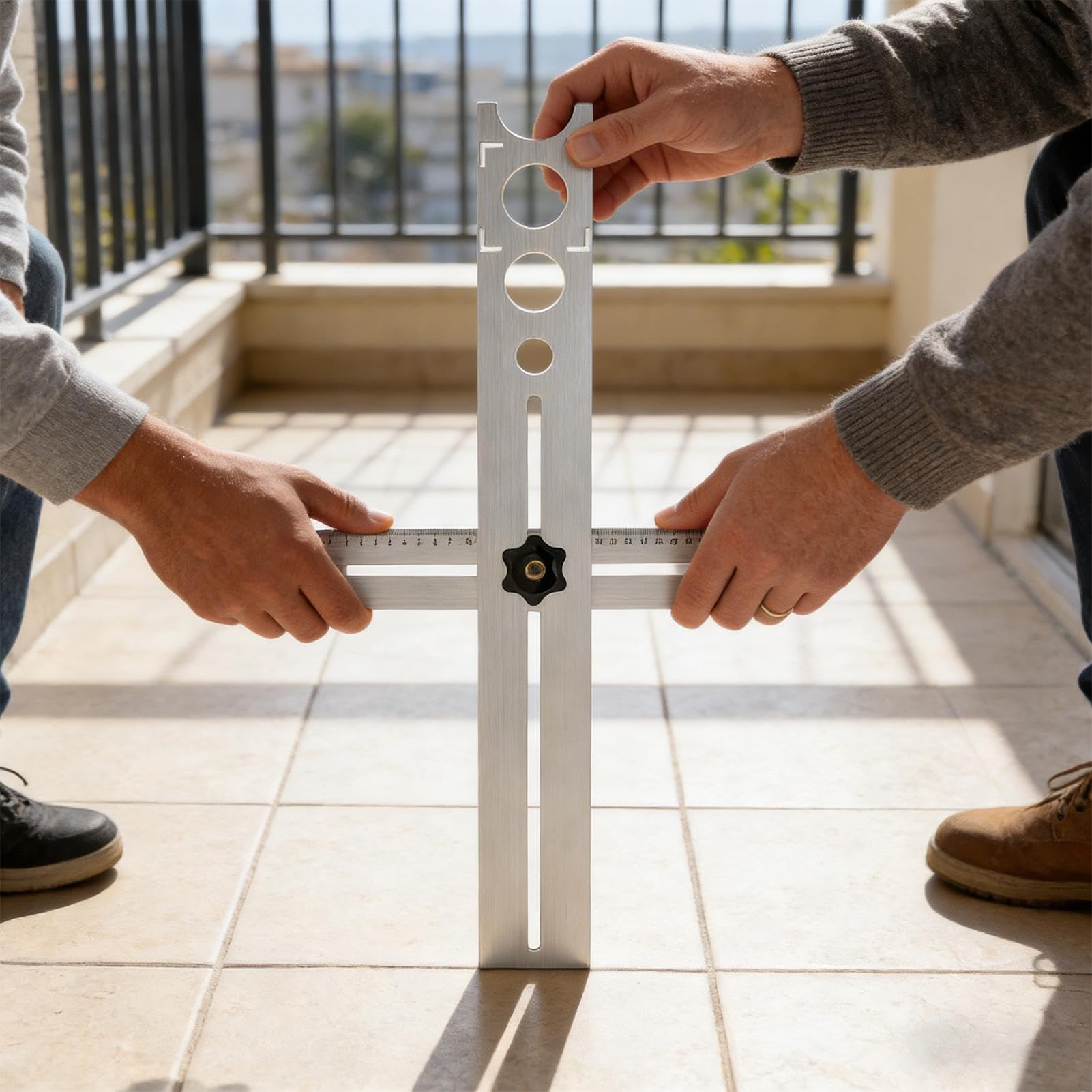 Localizzatore di fori per piastrelle di ceramica, in acciaio, universale, regolabile, righello per legno, vetro, pavimenti in ceramica, marmo