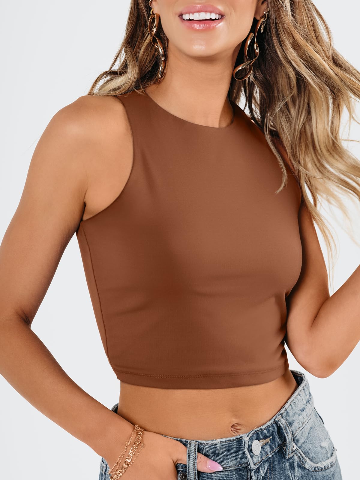 EFAN Womens Sexy Sleeveless High Neck Crop Tops Workout Cute Racerback Cropped Tank Tops Summer Clothes Teen Girls