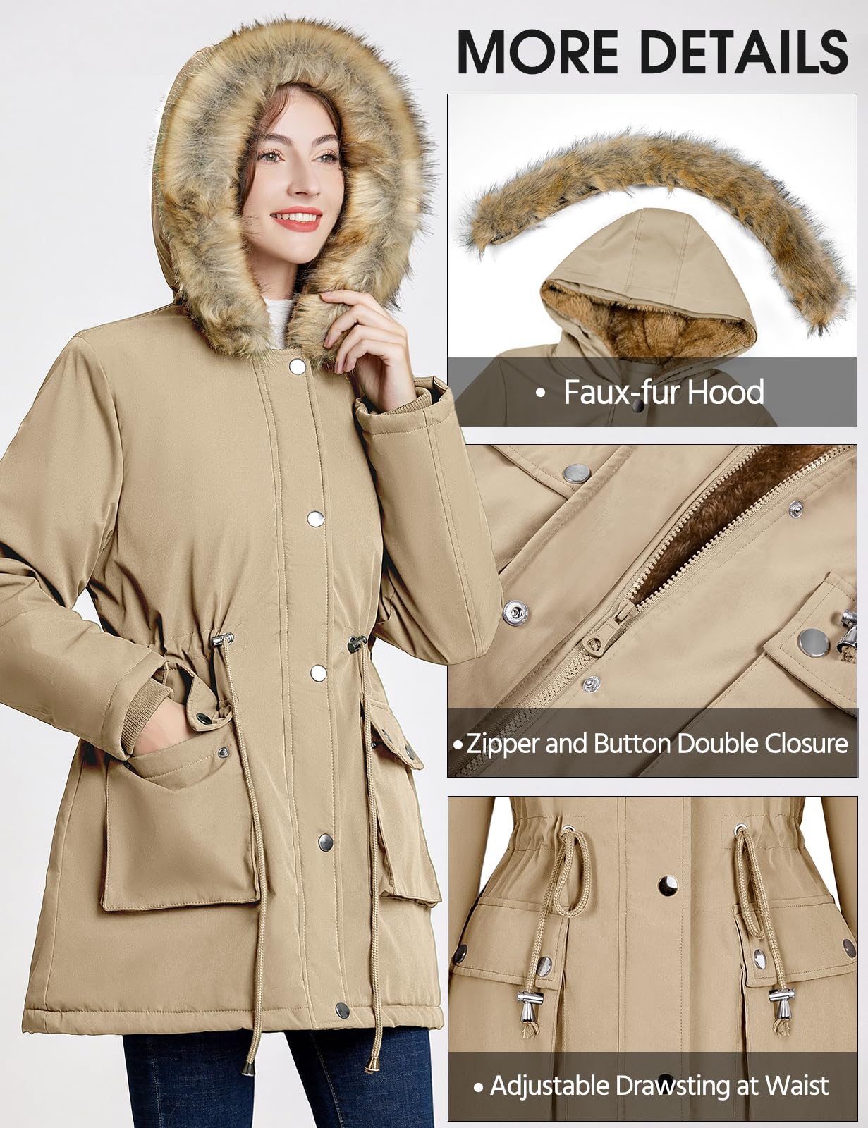Lonya Cappotto Donna Invernale Parka Elegante Giubbotto Idrorepellente Trench Cappotti Lungo Giacca con Cappuccio