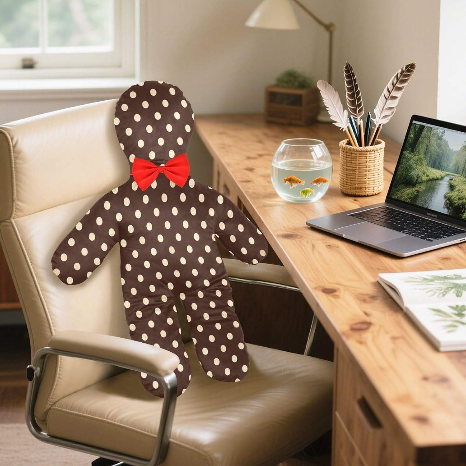 Brown Polka Dot Human-Shaped Pillow Soft Body Pillows Washable Velvet Pillows for Anxiety Relief Sleeping Cuddling & Support
