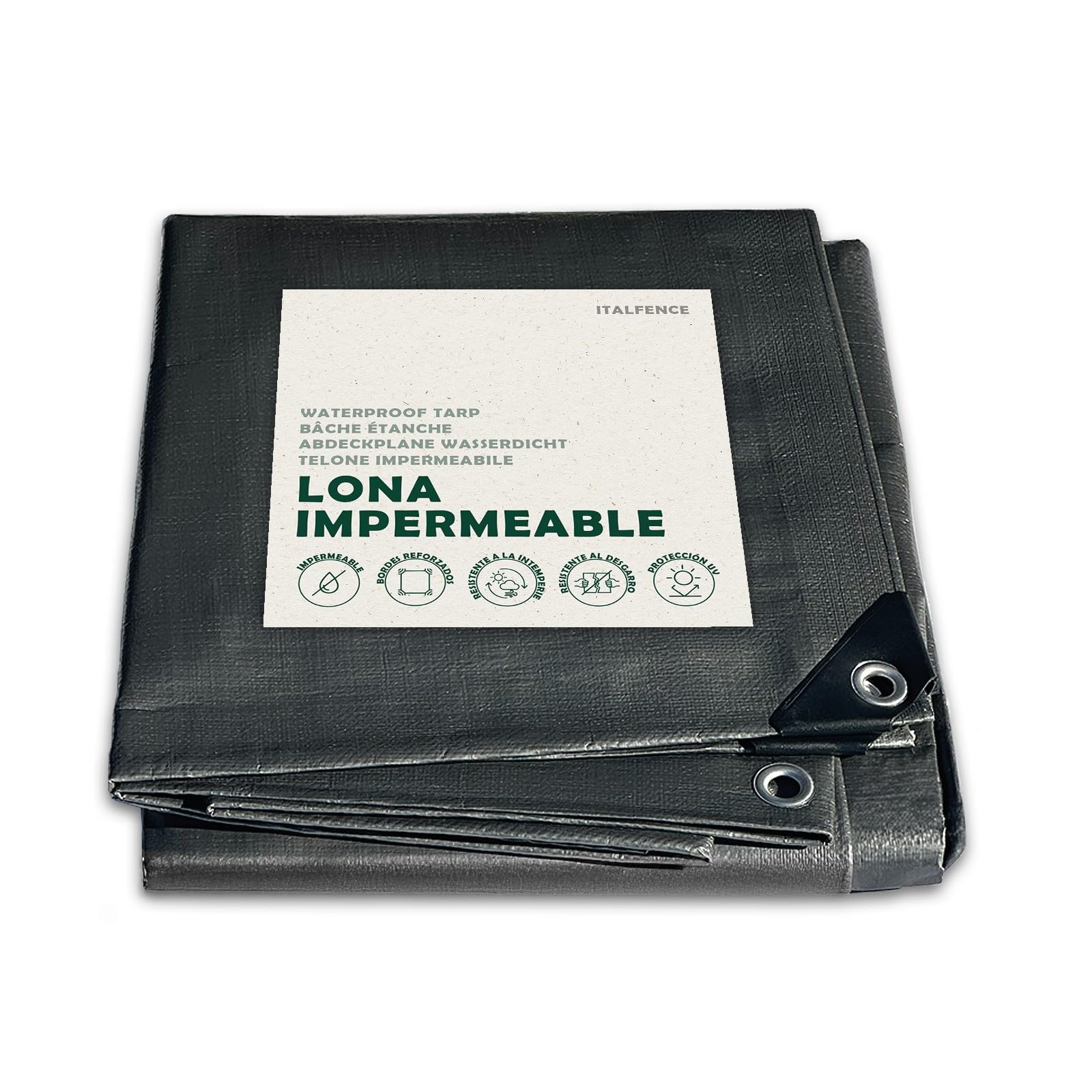 Lona Impermeable de PE 250 g/m² Gris, Reforzada con Ojales [3 x 4 m]