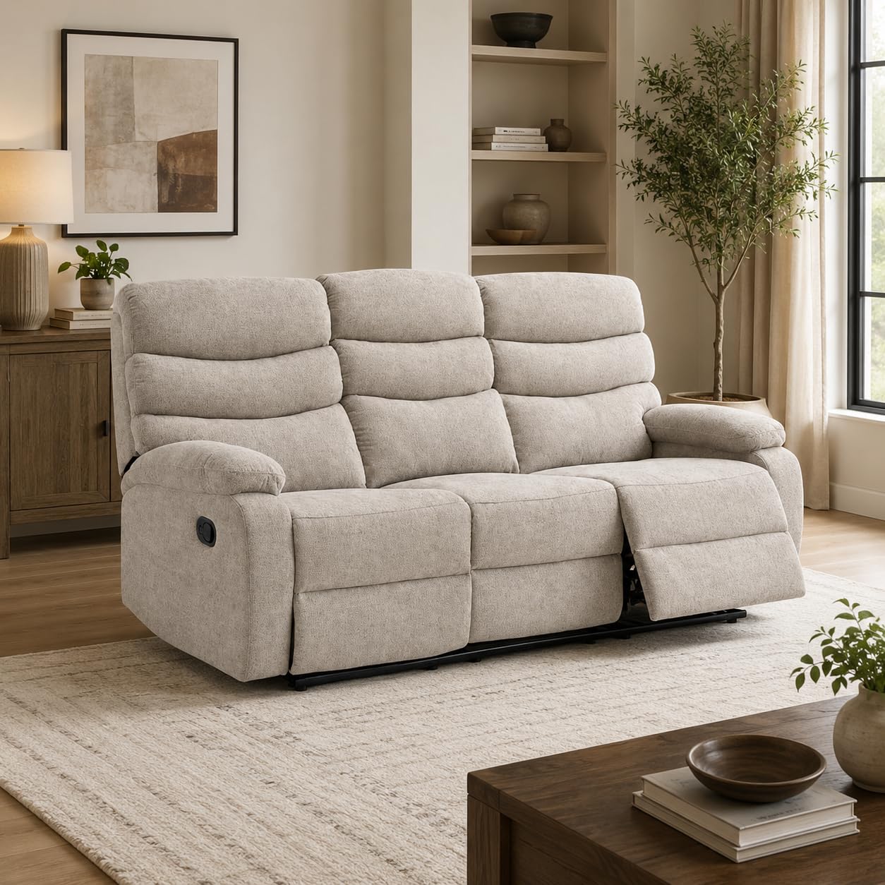 Buyqualia Sofá reclinable de 3 plazas Color Beige Claro