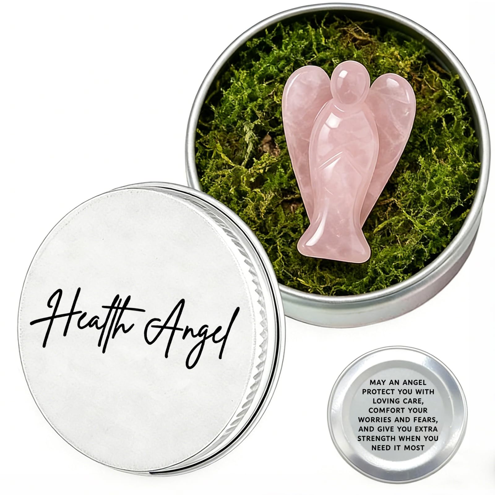 Health Angel Rose Quartz Pocket Angel Keepsake,Guardian Angel Gift in a Tin