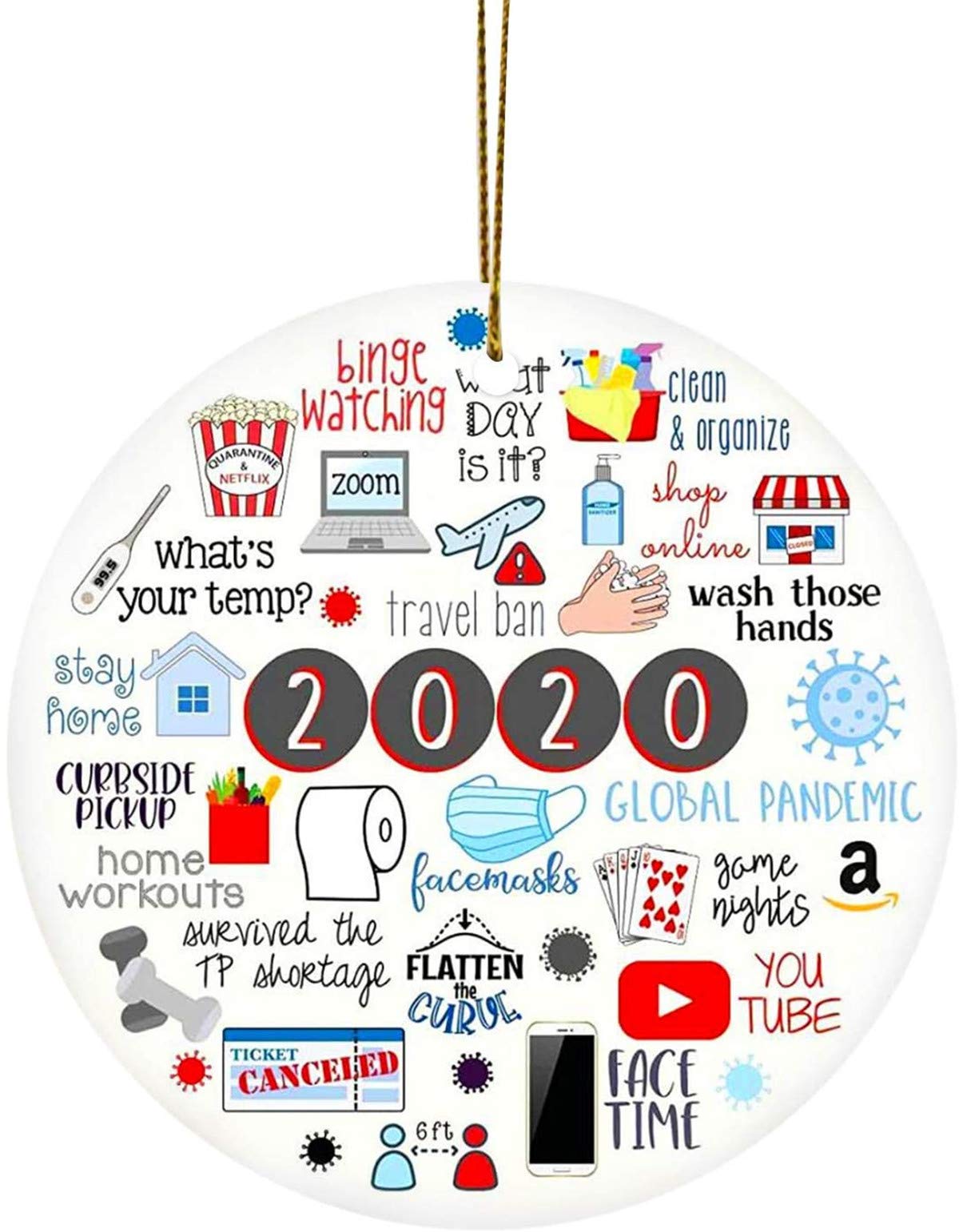 Youning Remembering 2020 Christmas Ornament,Personalize Christmas Tree Decorations Xmas Creative Gift for Home Decor & Christmas Ornament Peace & Happiness Decorations (1PCS)