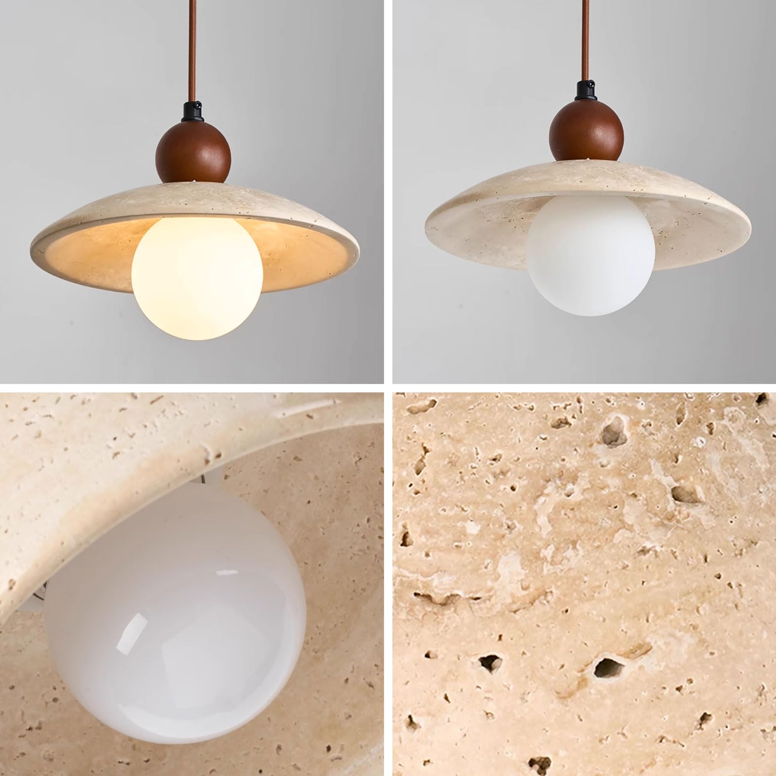Lampada a sospensione in pietra frisbee, lampada a sospensione in noce con paralume in travertino giallo, lampade a sospensione retrò da comodino, apparecchio di illuminazione G9, lampadari decorativi