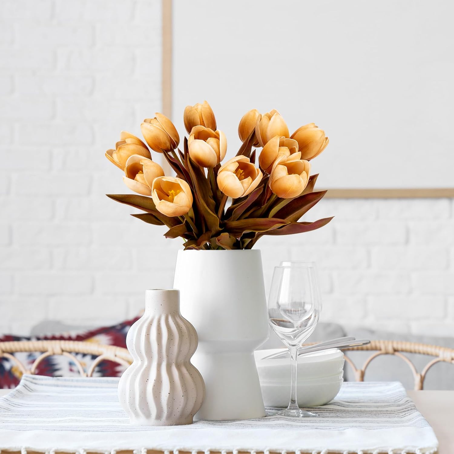 6 PCS 20inch Fall Artificial Tulip Orange Silk Tulips Flower Faux Autumn Tulip 3D Real Touch Flowers for Home Party Wedding Floral Arrangement Centerpiece Table Party Decoration(Orange)