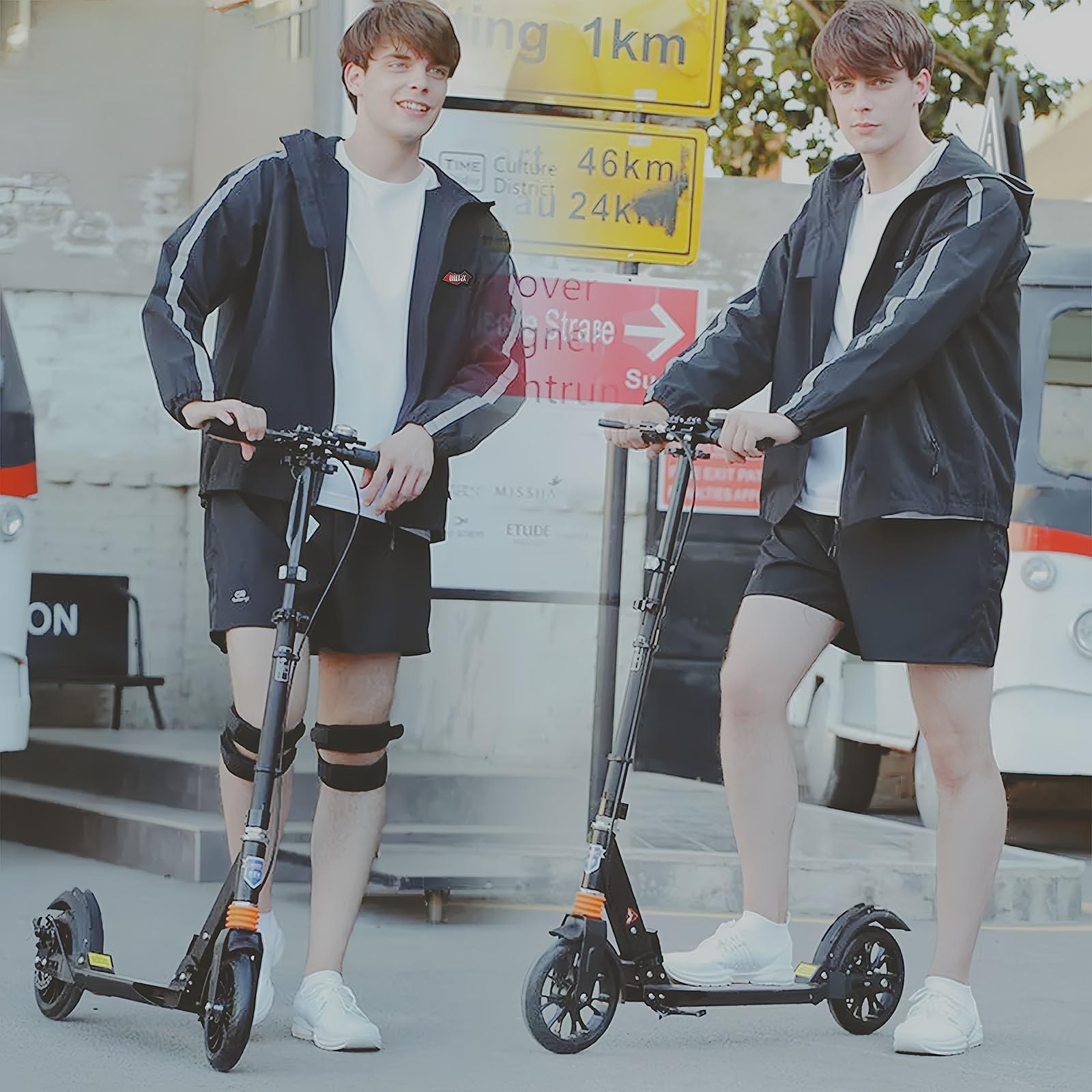 Trottinette Adulte 200 Mm Big Wheel City Scooter avec Freins Et Amortisseurs, Capacité De Charge 150 Kg, Réglable en Hauteur, Trottinette De Ville pour Enfants 8 Ans