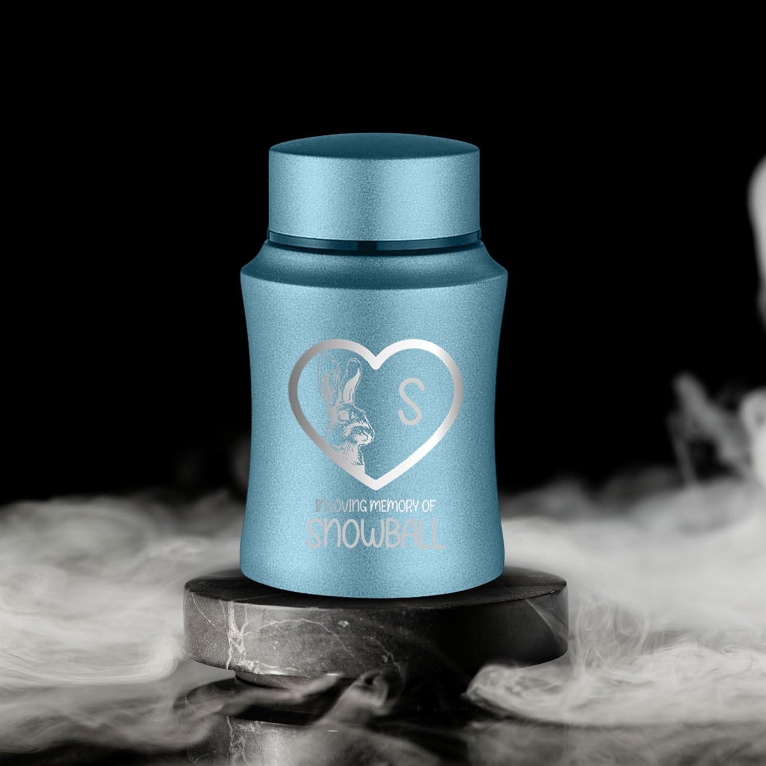 Customized Small Keepsake Rabbit Urn Personalized Engraved with Rabbit Name and Text - 4" Steel Cremation Mini Compact Urn for Rabbit Ashes, Powder Blue, 5–10 lb Capacity | Rabbit Paw Print