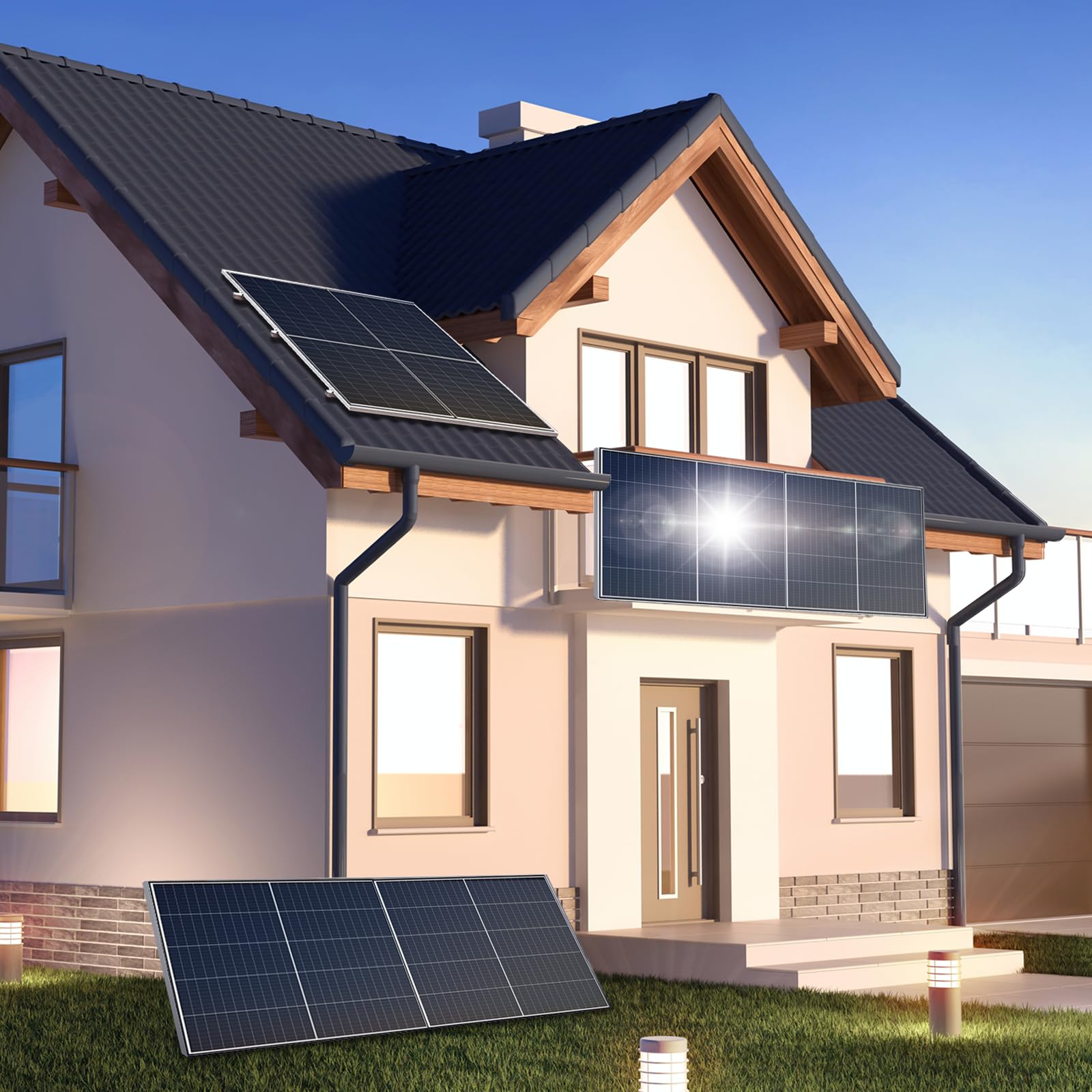 SUNNIVA® 900W Balkonkraftwerk 800W komplett Steckdose - Astro Energy 800W Wechselrichter - PV Solaranlage Komplettset - 2x 450W Solarmodule - inkl. 5m Kabel - Bluetooth WIFI