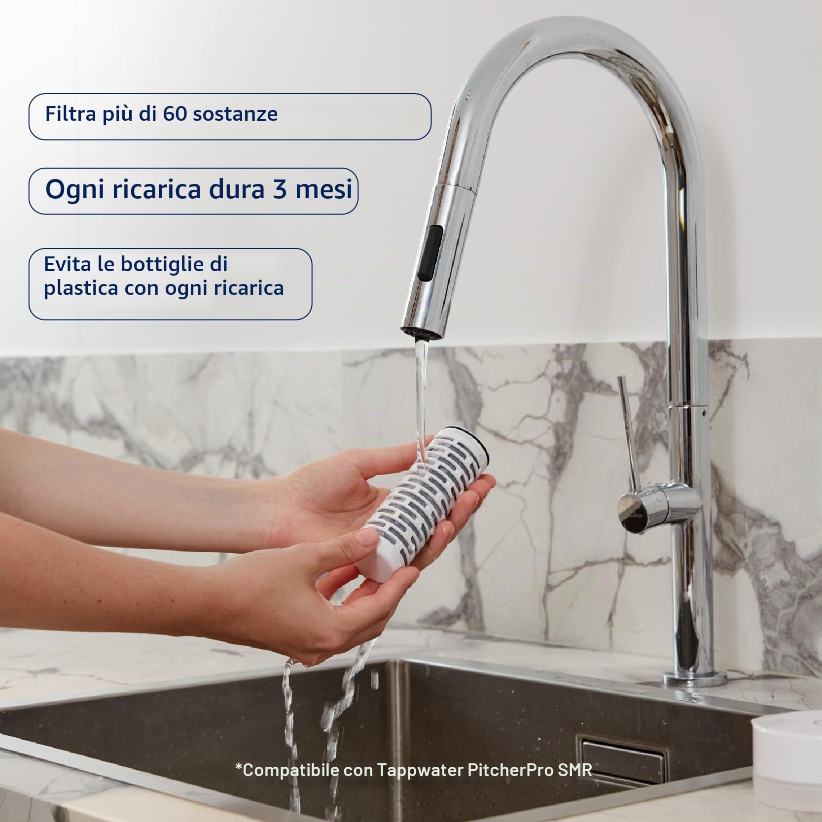 Tappwater PitcherPro SMR Caraffa filtrante per acqua Premium - Brocca vetro da 1,45L, filtraggio istantaneo, aggiunta di minerali essenziali, rimuove calcare e +60 sostanze, design elegante