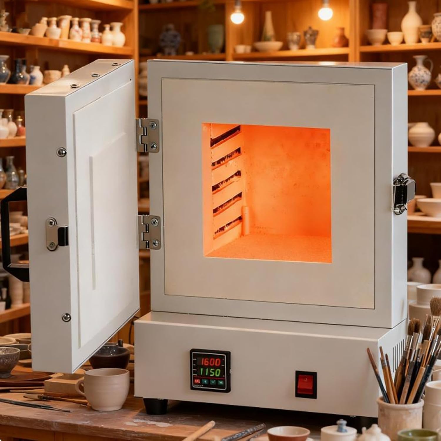 2000-W-Elektro-Durchbrennofen, Brennofen FüR Keramik, 1150 °C geschlossener Muffelofen – Echtzeitüberwachung, gleichmäßige Hitze für Zahnmedizin, Schmuckformen und Keramikherstellung