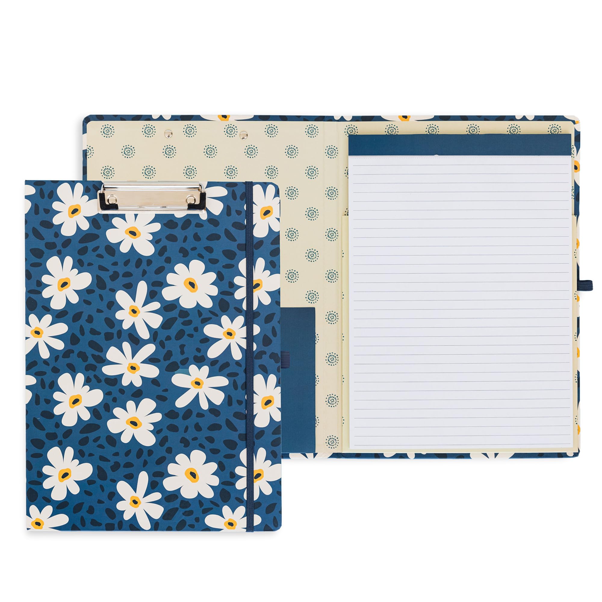 Steel Mill & Co Cute Clipboard Folio with Refillable Lined Notepad and Interior Storage Pocket, Padfolio for Work (Leopard Daisy)