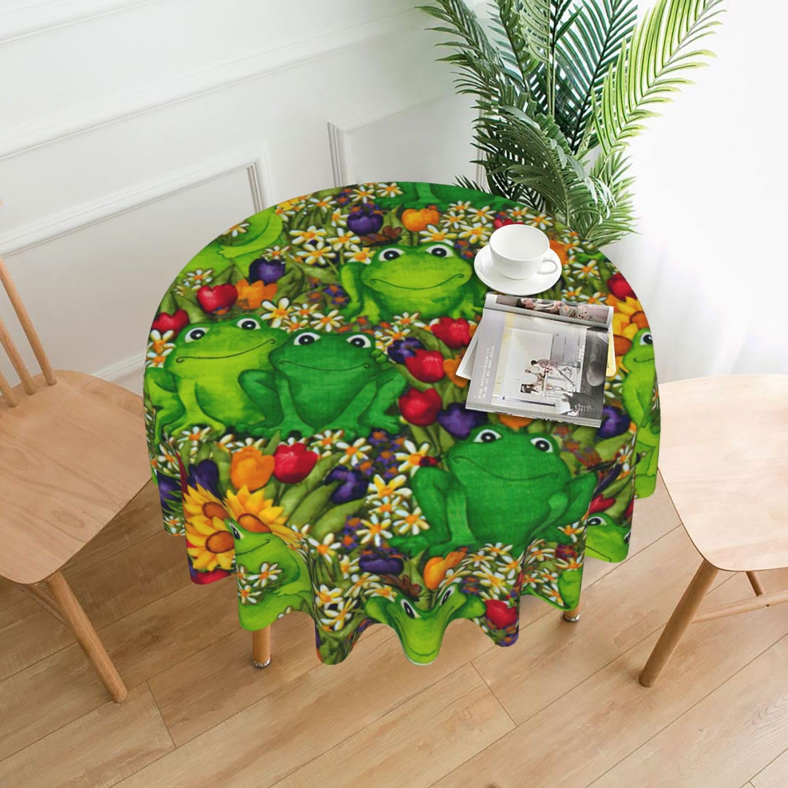 SDEGTHO frog Print Modern Retro Round Tablecloth 60in Polyester Fabric Cover for Party Dining Table Washable