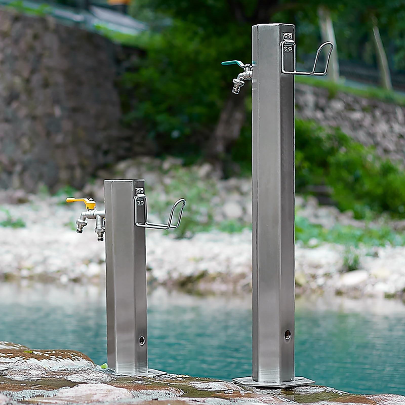 XBTGS Colonna d'acqua verticale da giardino in acciaio inossidabile 304 – Rubinetto da esterno con doppie uscite e antigelo, 50 cm, ideale per giardini, patii e esterni, 50 cm/19i, 50 cm/19 pollici