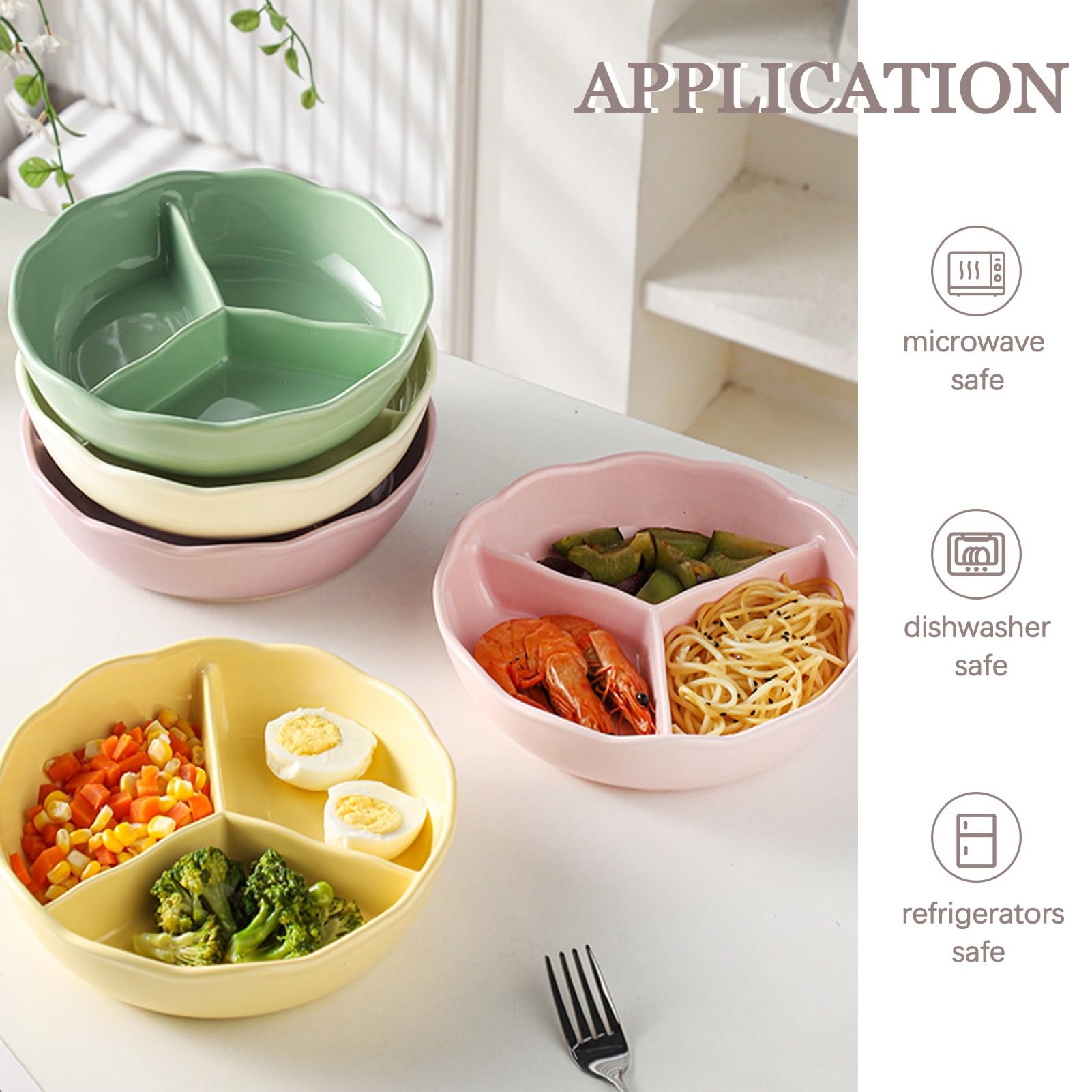Lot de 3 assiettes divisées – Plateau de service réutilisable en céramique avec 3 compartiments, passe au micro-ondes et au lave-vaisselle, plateau de contrôle des portions de 20,3 cm, pour adultes