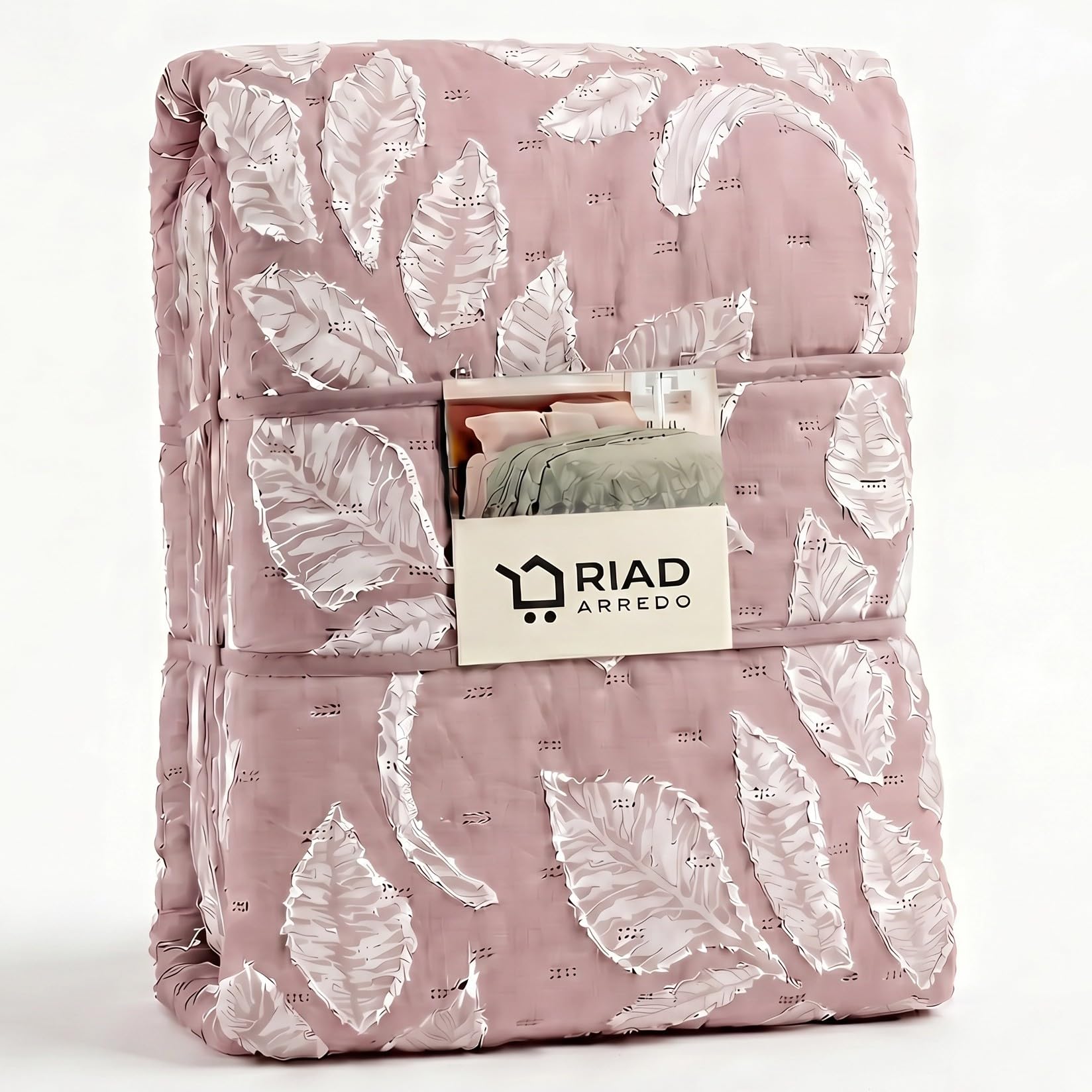 Riad Arredo Trapuntino Matrimoniale Primaverile Estivo Double Face Ricamato Morbida Microfibra 250x250 cm - Copriletto Trapuntato Leggero Elegante Moderno Anallergico (Clipper Rosa Antico)