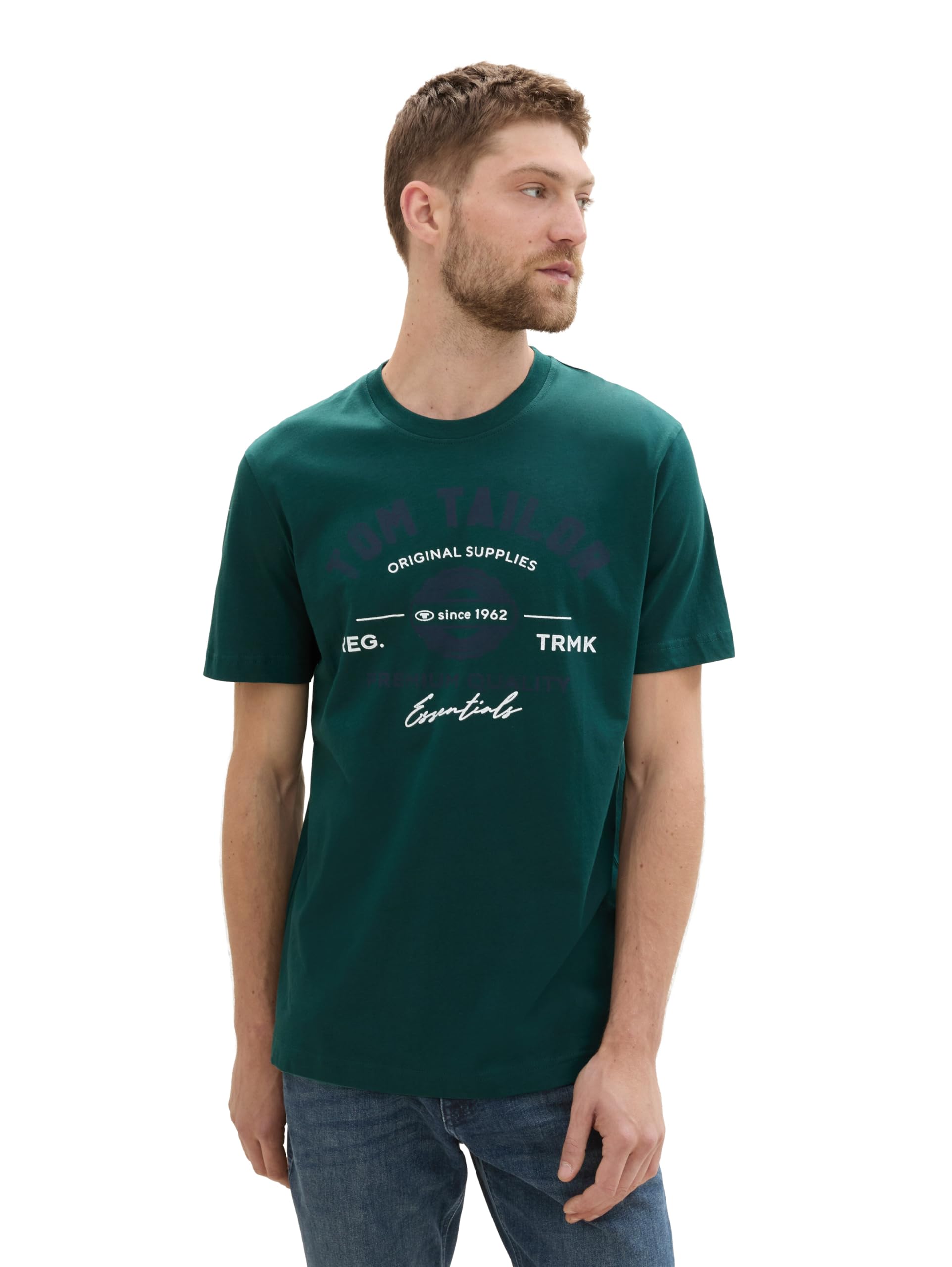 TOM TAILOR Herren T-Shirt aus Baumwolle mit Logo-Print