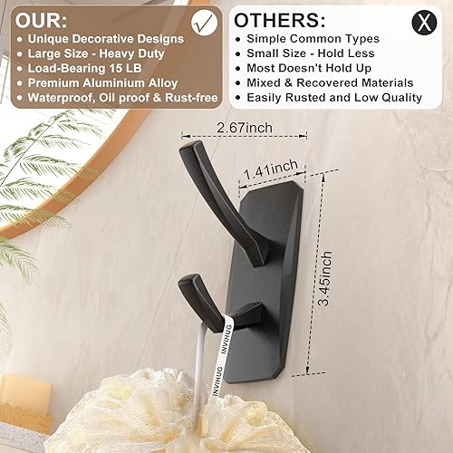 Miniatura 4 de INVIHUG, Ganchos de pared adhesivos modernos de gran tamaño, ganchos resistentes para colgar chaqueta, abrigo, toalla, bata, lufa en baño, cocina,