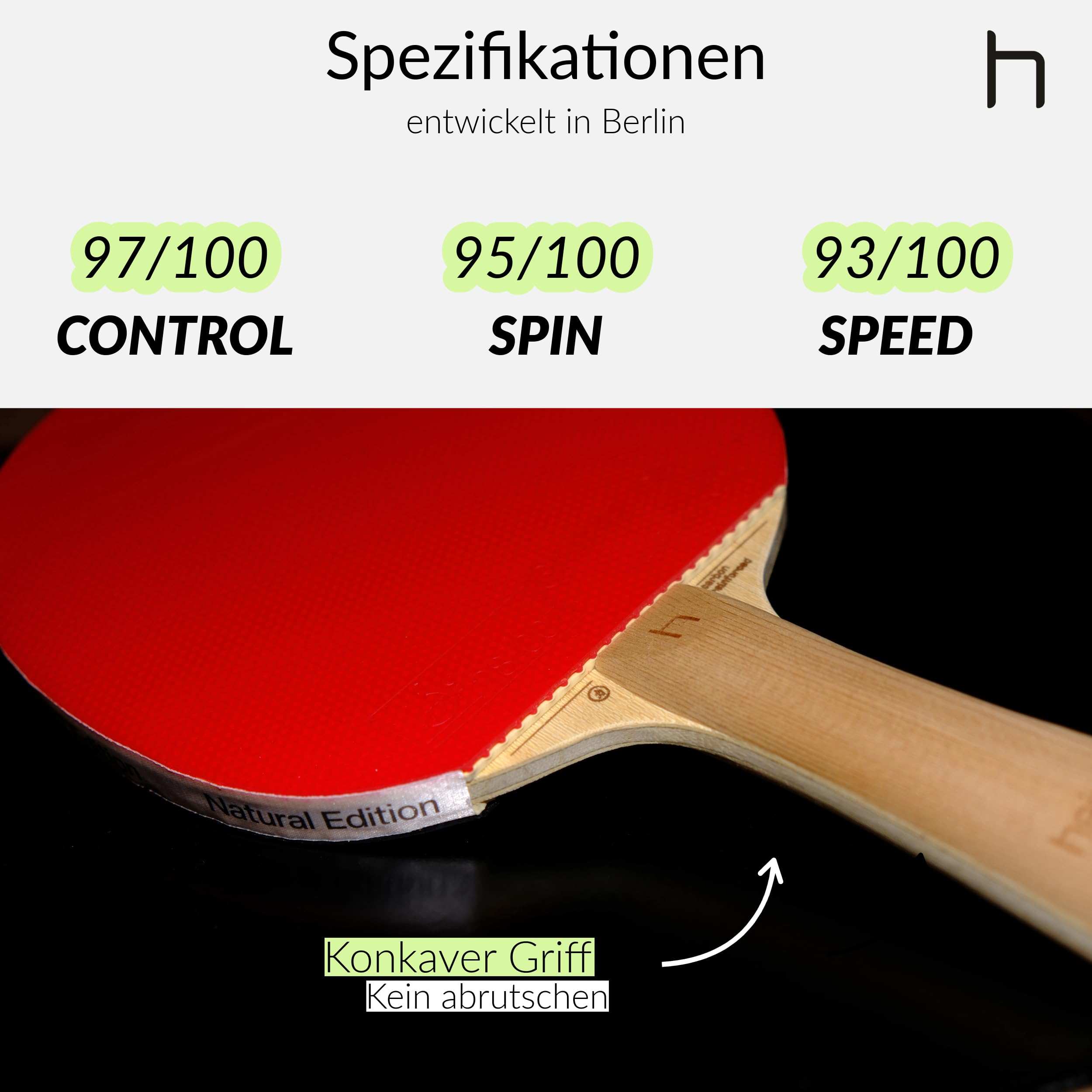 Natural Edition Carbon Tischtennisschläger Profi – ITTF-zugelassen, 2,1 mm Zero Gravity Belag, Naturholz-Optik, 2 Carbon-Schichten, konkaver Griff für Spin, Speed & Kontrolle, inkl. 2 Bälle