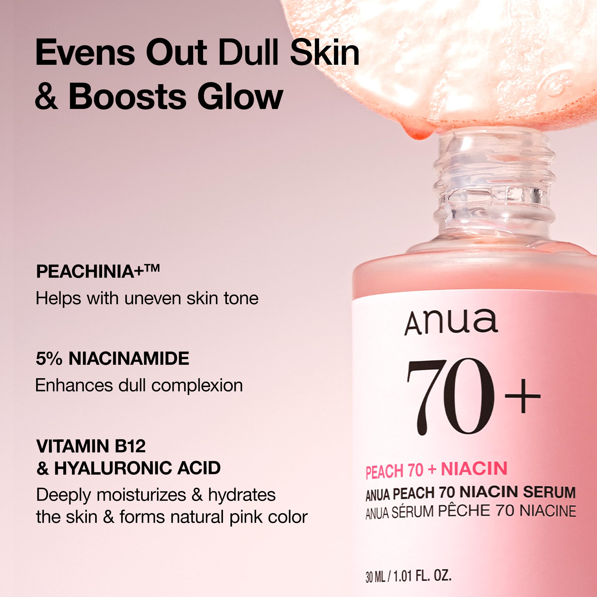 Anua Peach 70 Niacinamide Serum, Daily Glow Serum for Face Skin Tone & Dullness Care with Vitamin B12, Lightweight - Image 3