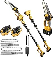 WOIZAO 2-in-1 Cordless Pole Saw & Mini Chainsaw - 6/8in Bars, 21V Brushless, Telescopic Pole, 2x4000mAh Batteries, Lightweight Trimmer