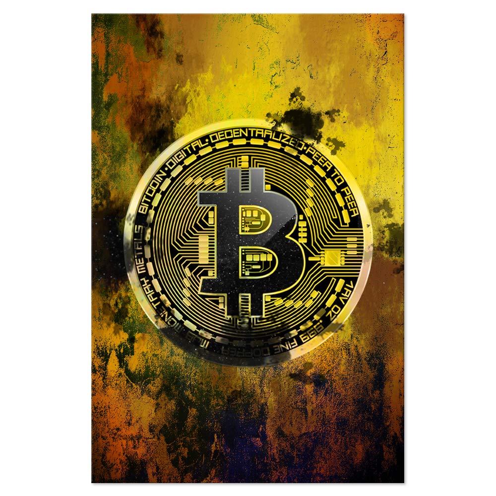 Bitcoin inspirierende Wandkunst, motivierende Unternehmerbilder, Kryptowährungshändler, Leinwandgemälde, moderne Hodl-Krypto-Poster, Drucke, Kunstwerk für Bürodekorationen, gerahmt (61 x B x 91 cm H)