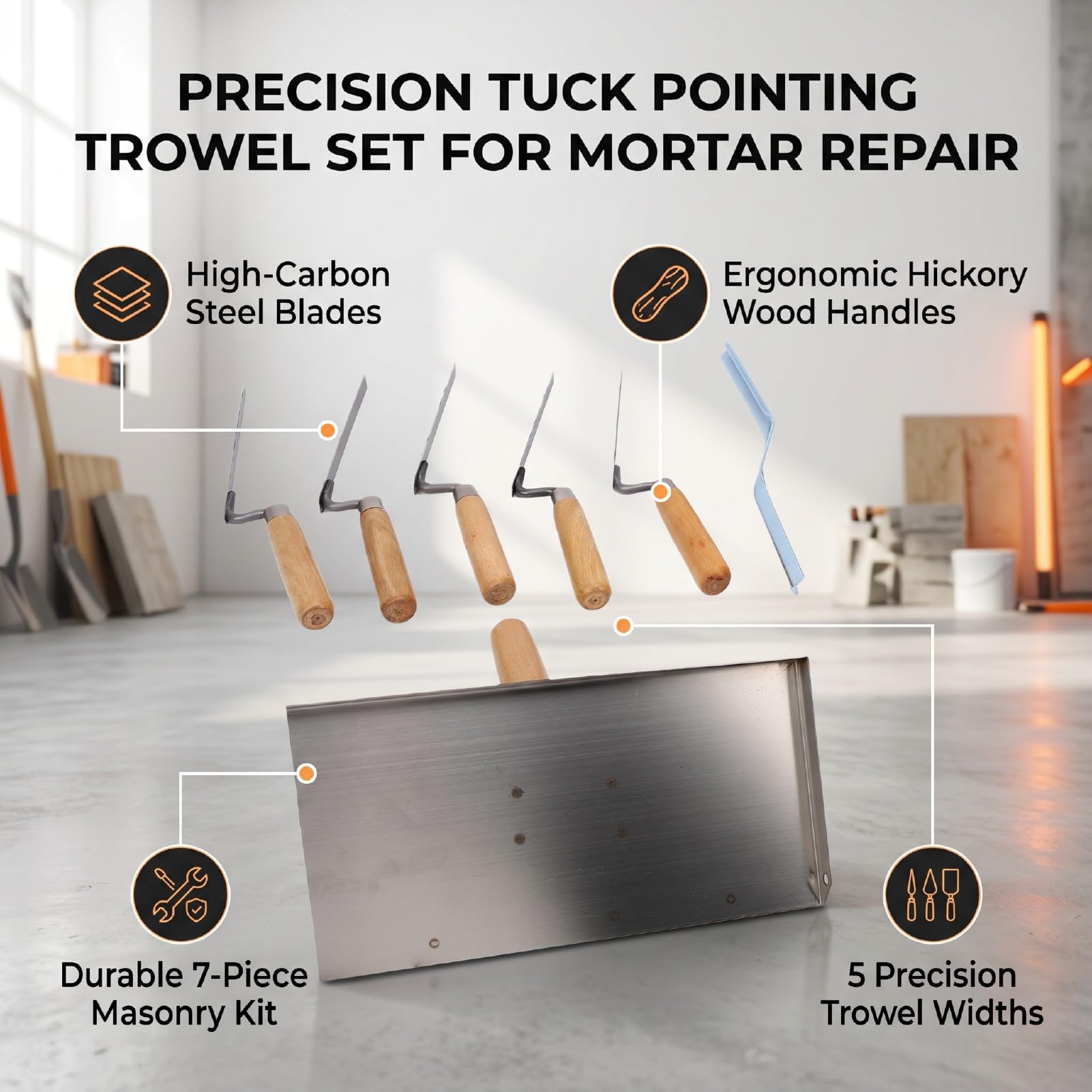 Truelle à Pointer Set, Outils de Maçonnerie Durables, 5 Tailles