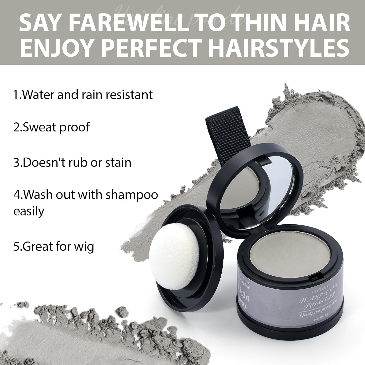 2 Pack Hairline Powder for Women and Men, Used to Root Touch Up Hair Color, Thinning and Gray Hair Coverage and Bald Spots Coverage, Light Gray - Image 7