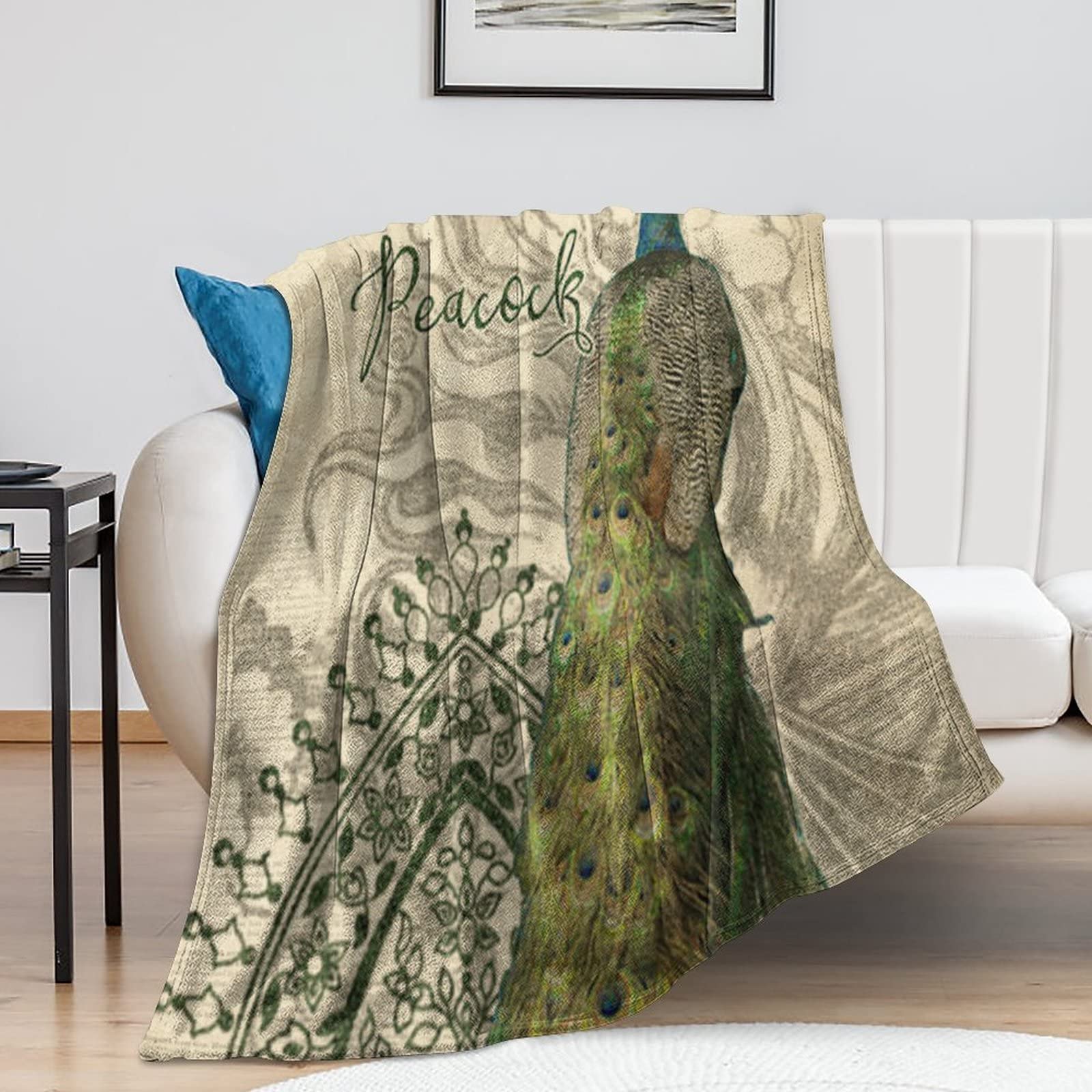Couverture paon vintage pour camping voyage et soirées cocooning au lit
