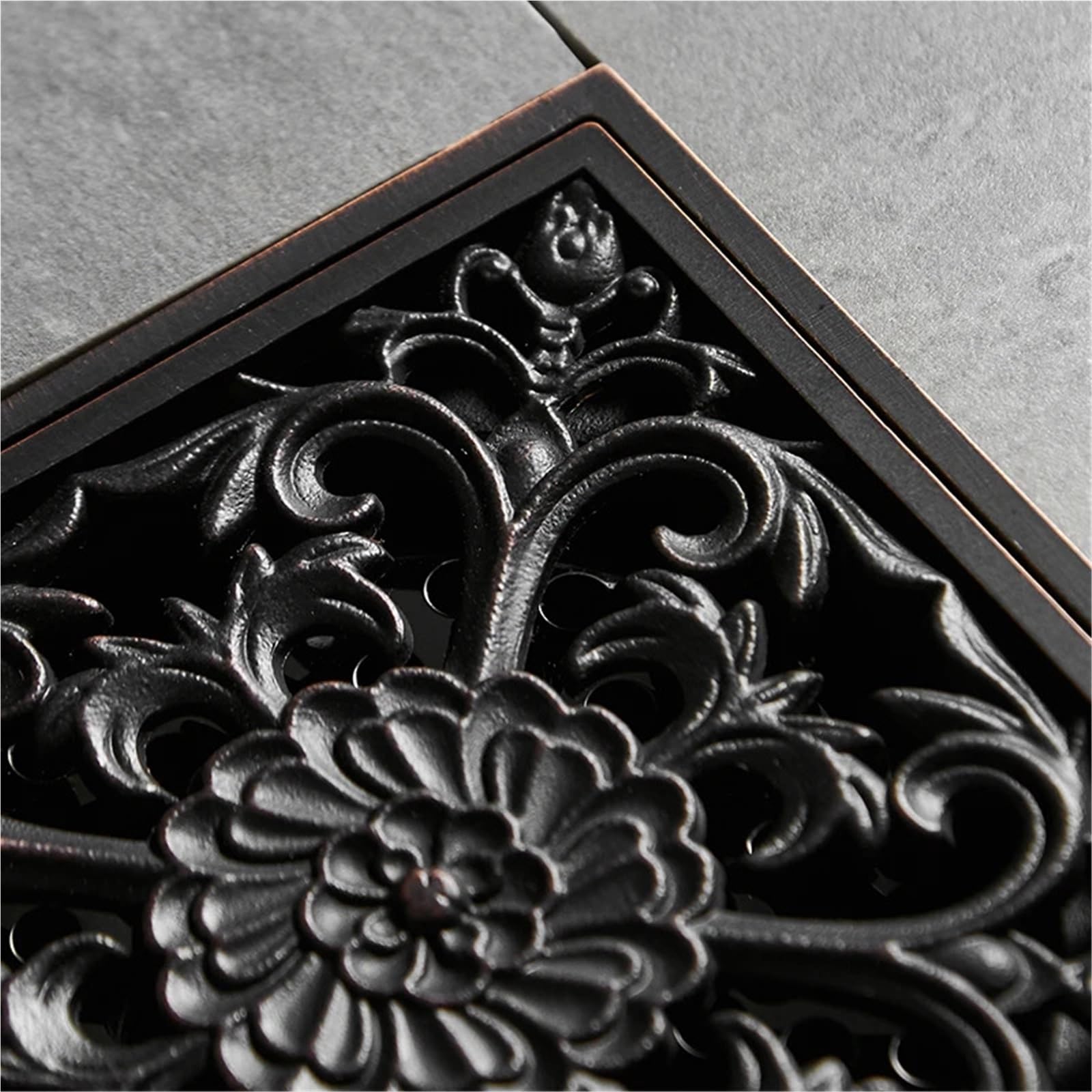 Núcleo de drenaje del suelo Desagüe cuadrado de 10cm de latón negro, colador de drenaje for ducha, cubierta de suelo, arte tallado, balcón, baño, accesorios de baño, rejilla de residuos(Black-T)