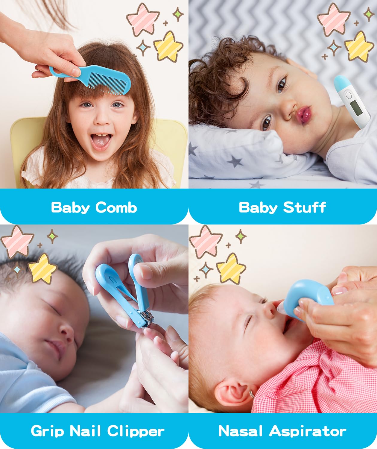 Kit de aseo y cuidado de la salud del bebé, juego portátil de cuidado de seguridad para bebés con cepillo para el pelo, peine, cortaúñas, aspirador nasal para guardería, recién nacidos, niñas y niños