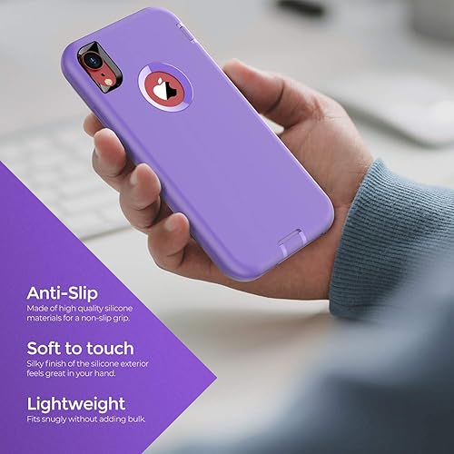 Vista 2 de ORIbox - Funda compatible con iPhone XR, acabado suave al tacto de silicona líquida exterior púrpura