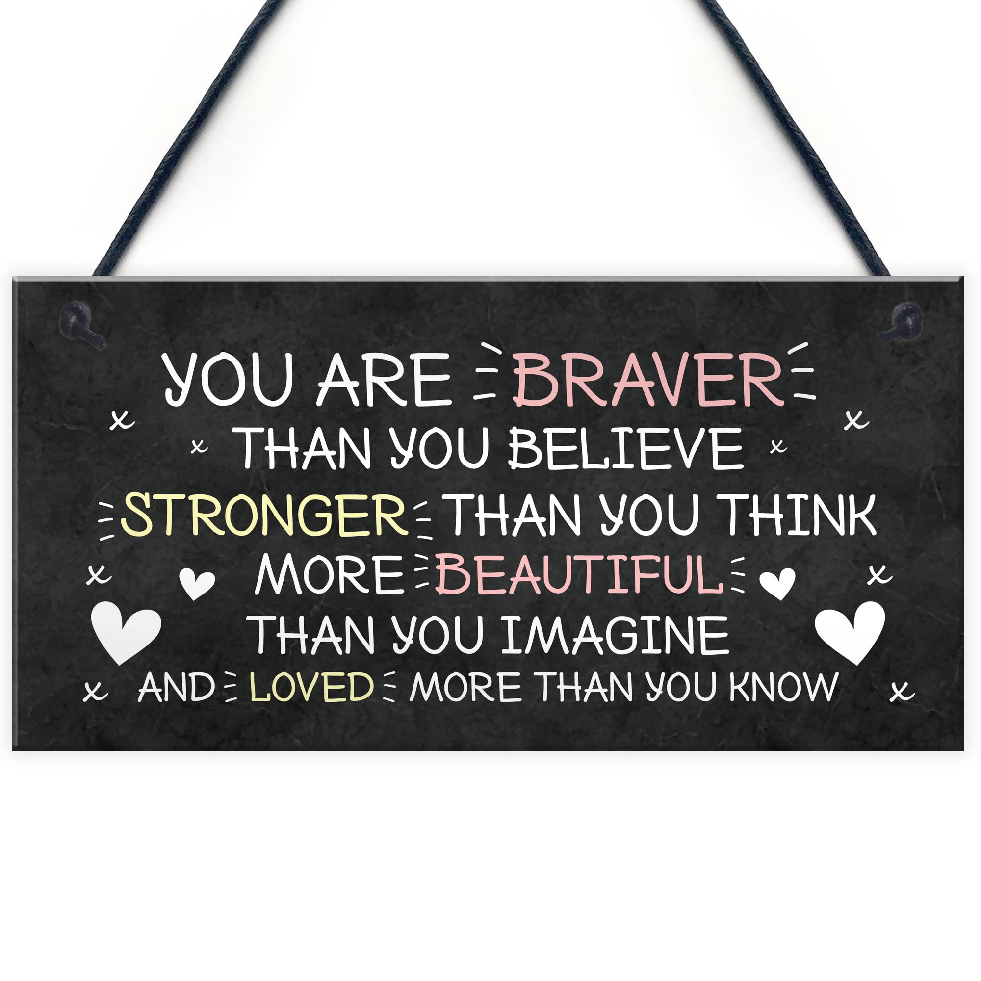 Red Ocean Friendship Sign Hanging Braver Stronger Beautiful Wall Decor Best Friend Gift Motivational Inspirational Sign