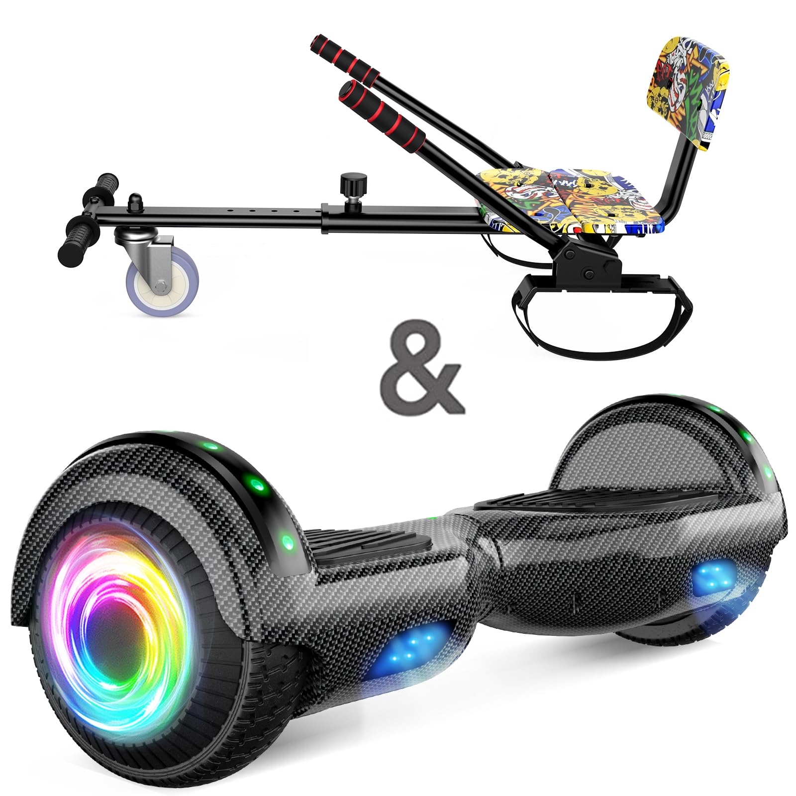 SISIGAD Hoverboard Go Kart Sitz – Kompatibel Mit 8,5 Zoll Offroad-Hoverboards, Mit LED-Lichtern, Bluetooth-Lautsprecher & Musikfunktion SISIGAD Hoverboard Go Kart Sitz – Kompatibel Mit 8,5 Zoll Offroad-Hoverboards, Mit LED-Lichtern, Bluetooth-Lautsprecher & Musikfunktion