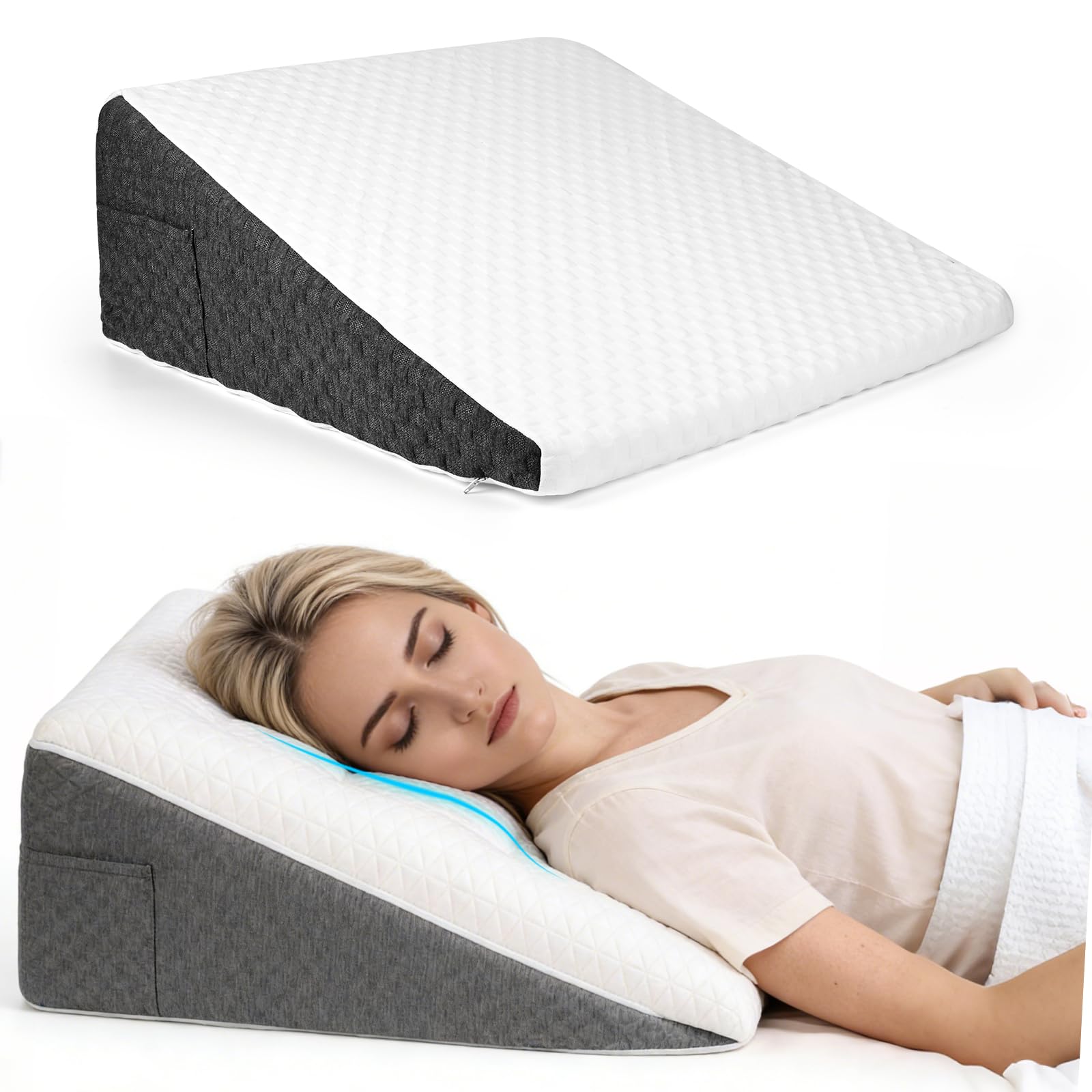 Cuña Antireflujo Adulto, Cojin Lectura Cama, Almohada Cuña, Soporte para La Espalda y Elevador de Piernas con Forma Triangular, para Cama y Sofá