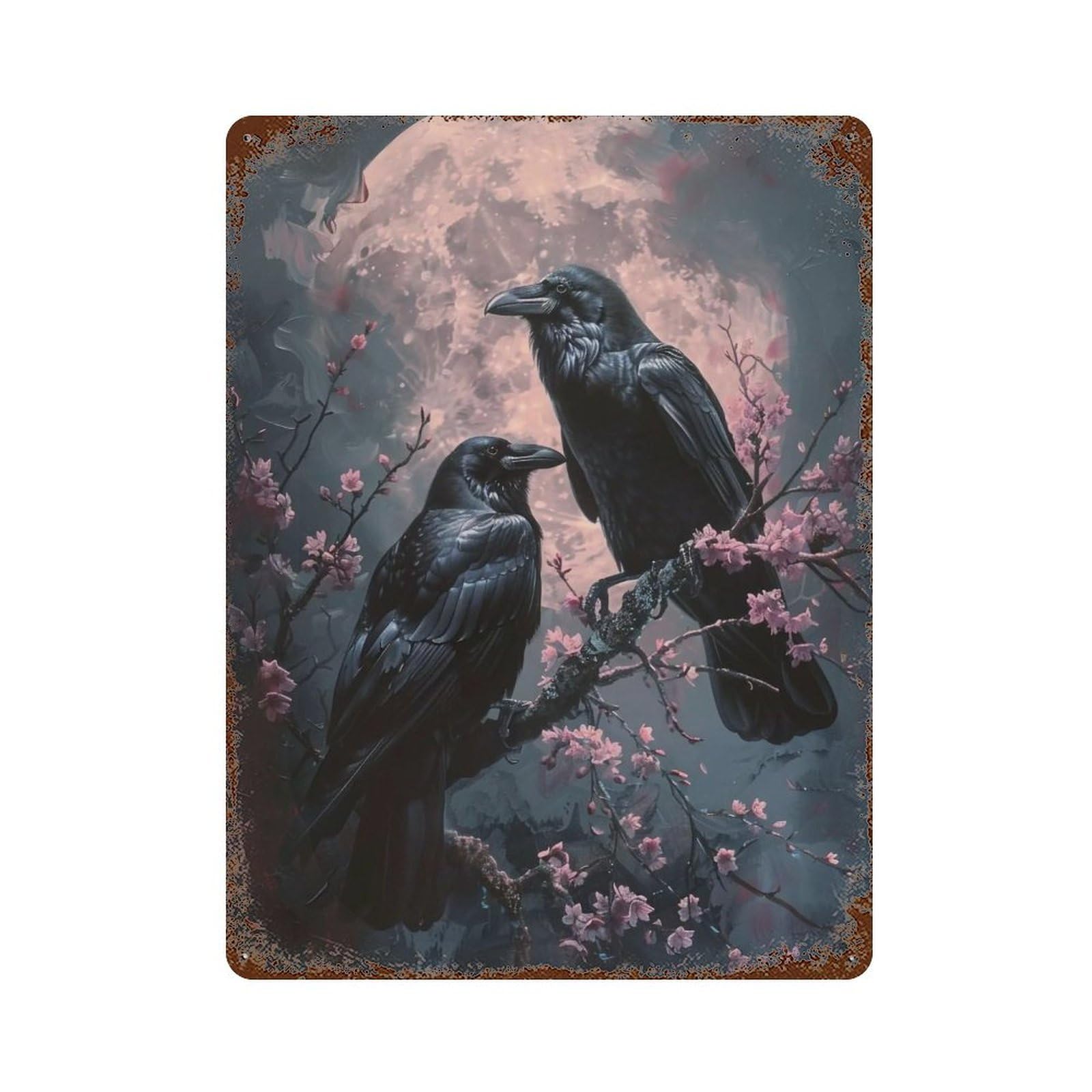 YHGERTKU Gothic Cherry Blossom Crows 03 Wall Art Retro Iron Vintage Metal Tin Sign Poster Modern Decor for Living Rooms Gift 40x30cm