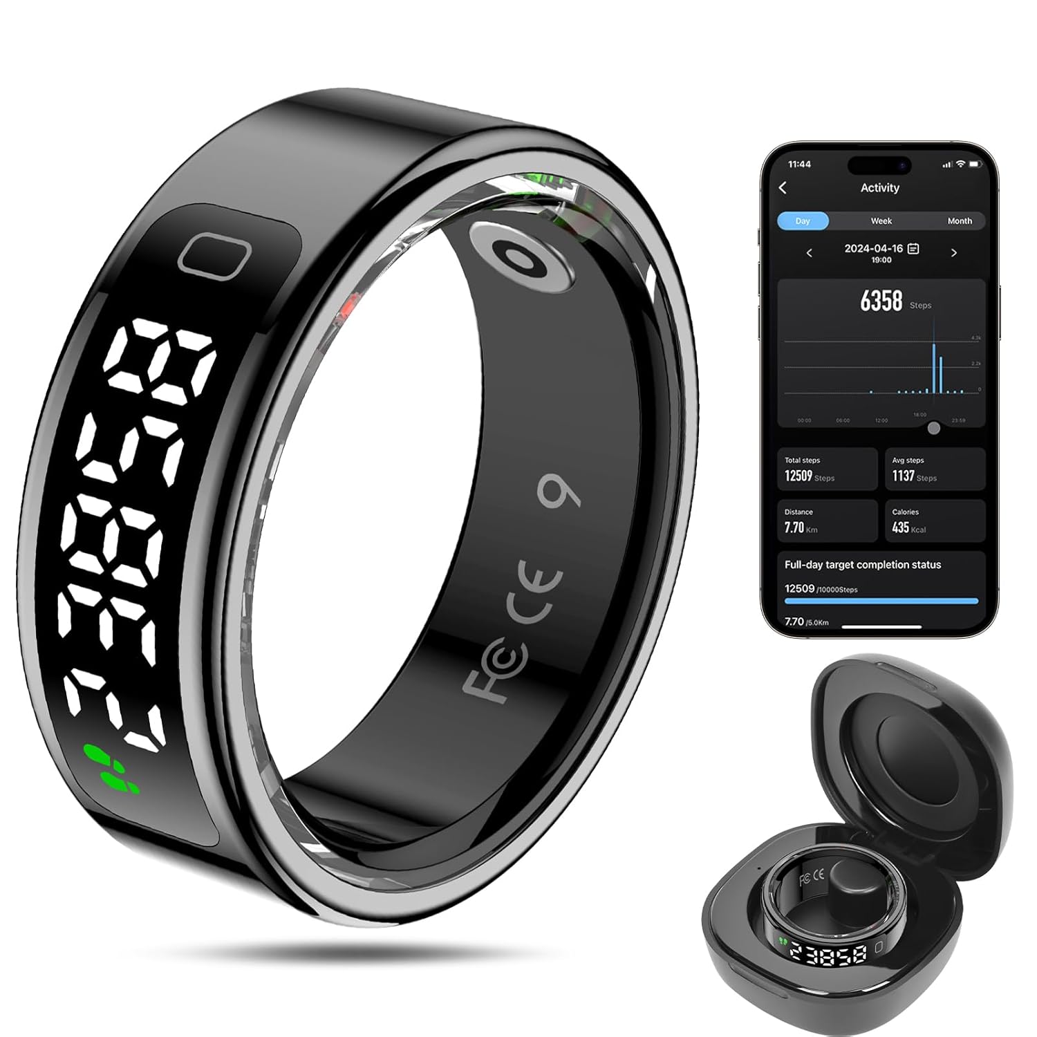 MagLoop Smart Ring Health Tracker for Men Women Fitness Ring Sleep Tracker with LED Display Sreeen Fast Charging