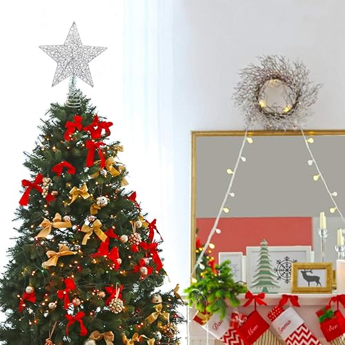 Miniatura 6 de Luces de estrella para árbol de Navidad, árbol de Navidad con purpurina con luces LED para decoración del hogar, color plateado (plateado 1)
