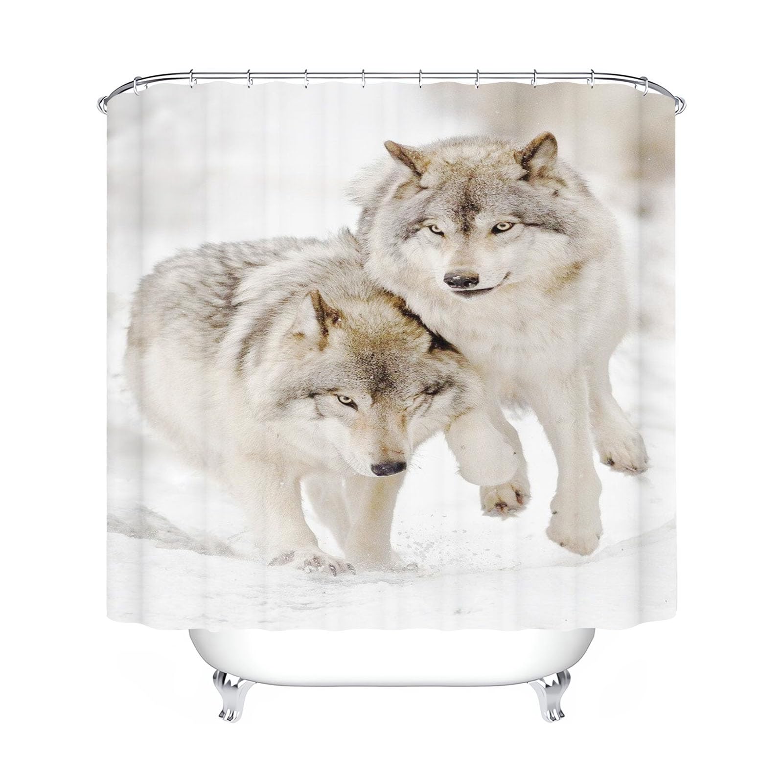 Rideau de douche - Motif loup forêt animal lune nuit - 180 x 180 cm - Ensemble de rideau de douche - Motif loup - Lune de forêt et loups - Textile - 7, 180 x 180 cm