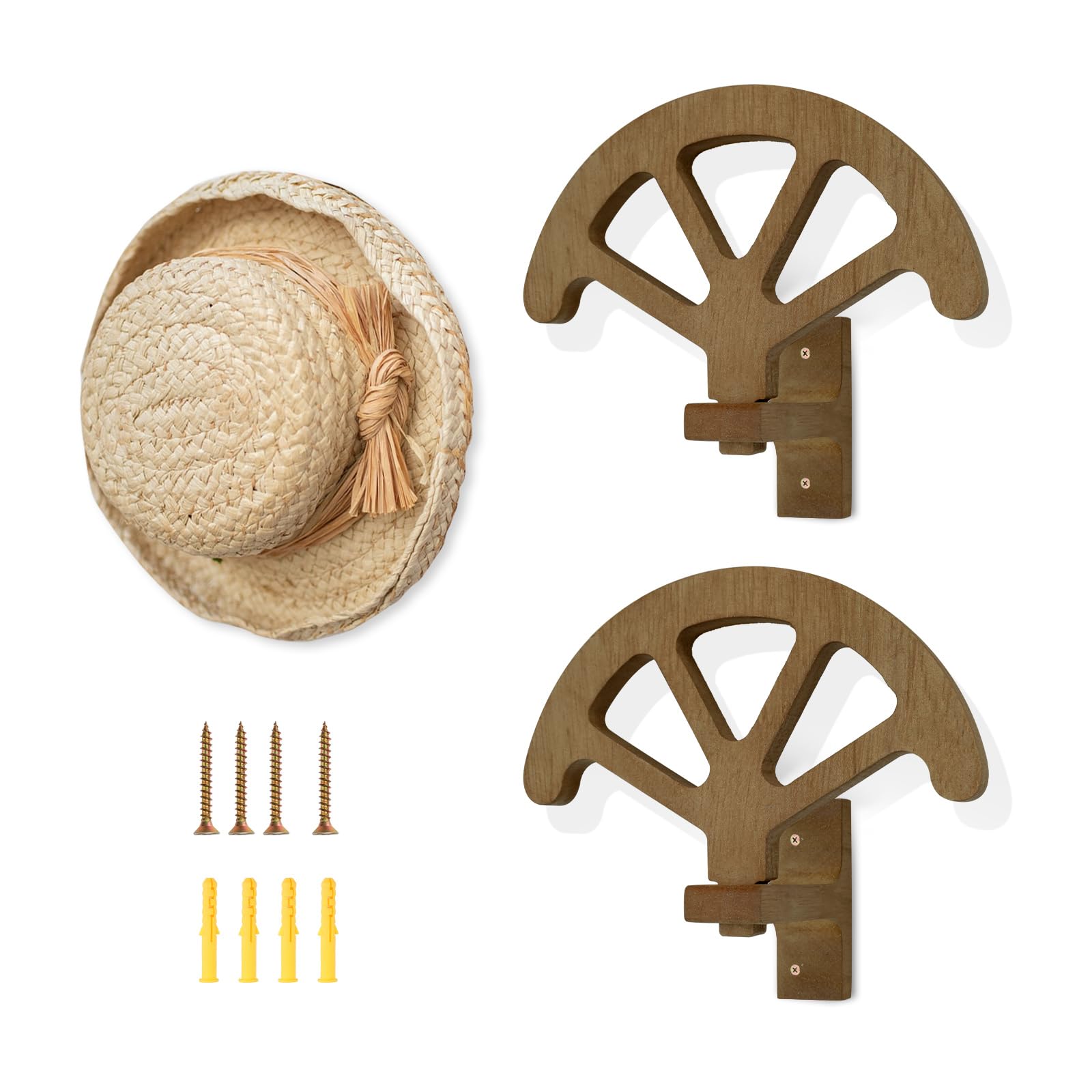 2PCS Cowboy Hat Rack, 3-Slot Design Adjustable Cowboy Hats Holder Brown