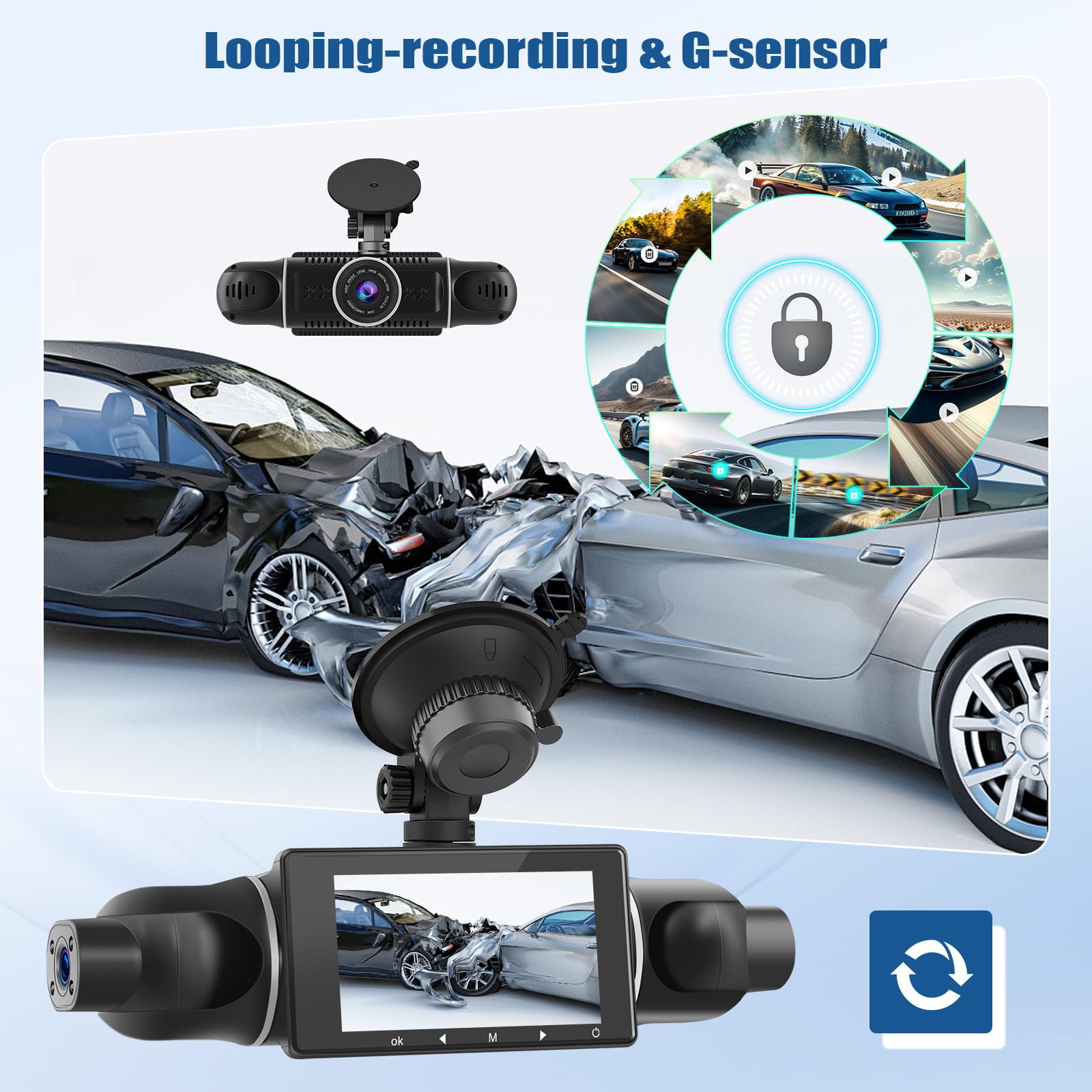 Kamera samochodowa CAMECHO z przodu i z tyłu z 4 kamerami szerokokątnymi FHD 1080P, 3-calowy ekran IPS Kamera samochodowa 360 ° z WIFI APP Night Vision G-Sensor 24H Nagrywanie + linia cofania